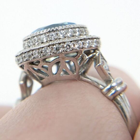 Lab Created Sapphire Halo 2.70 Carat Round Cut Sterling Silver Ring - Picture 6 of 12